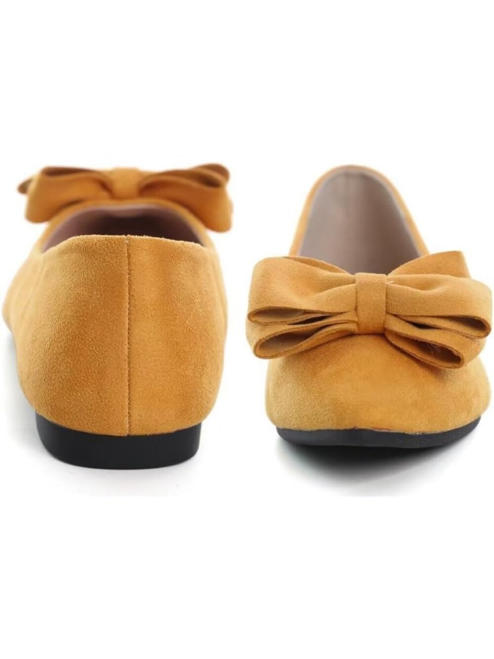 Women's H Yellow Suede Fashion Bowknot Flats Comfort Pointed Toe Dressy Shoes - Picture 7 of 7